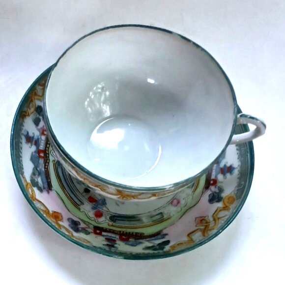 Antique Eggshell Thin Porcelain Hand-painted Geisha Japan 2 Cups with Saucers - Picture 3 of 16